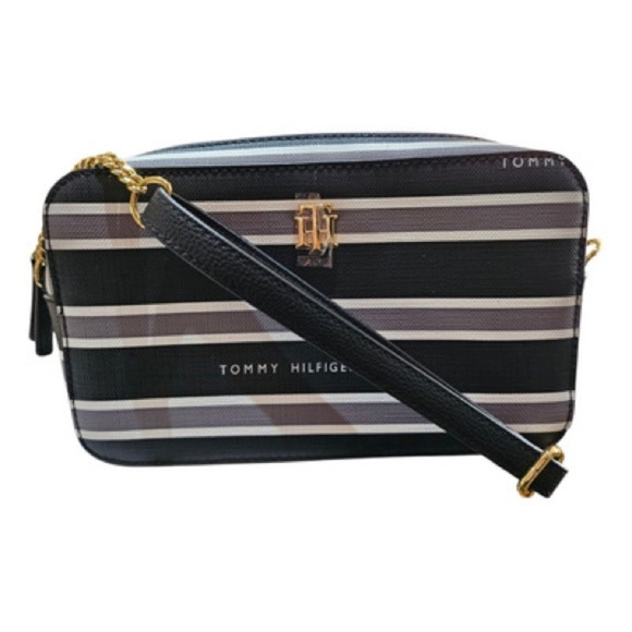 TOMMY HILFIGER SIGNATURE STRIPED CROSSBODY BLACK/GREY (NEW WITH TAGS) - Picture 3 of 3